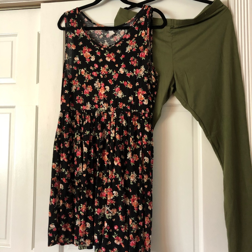 Floral Print Tank Sun Dress & Legging Set